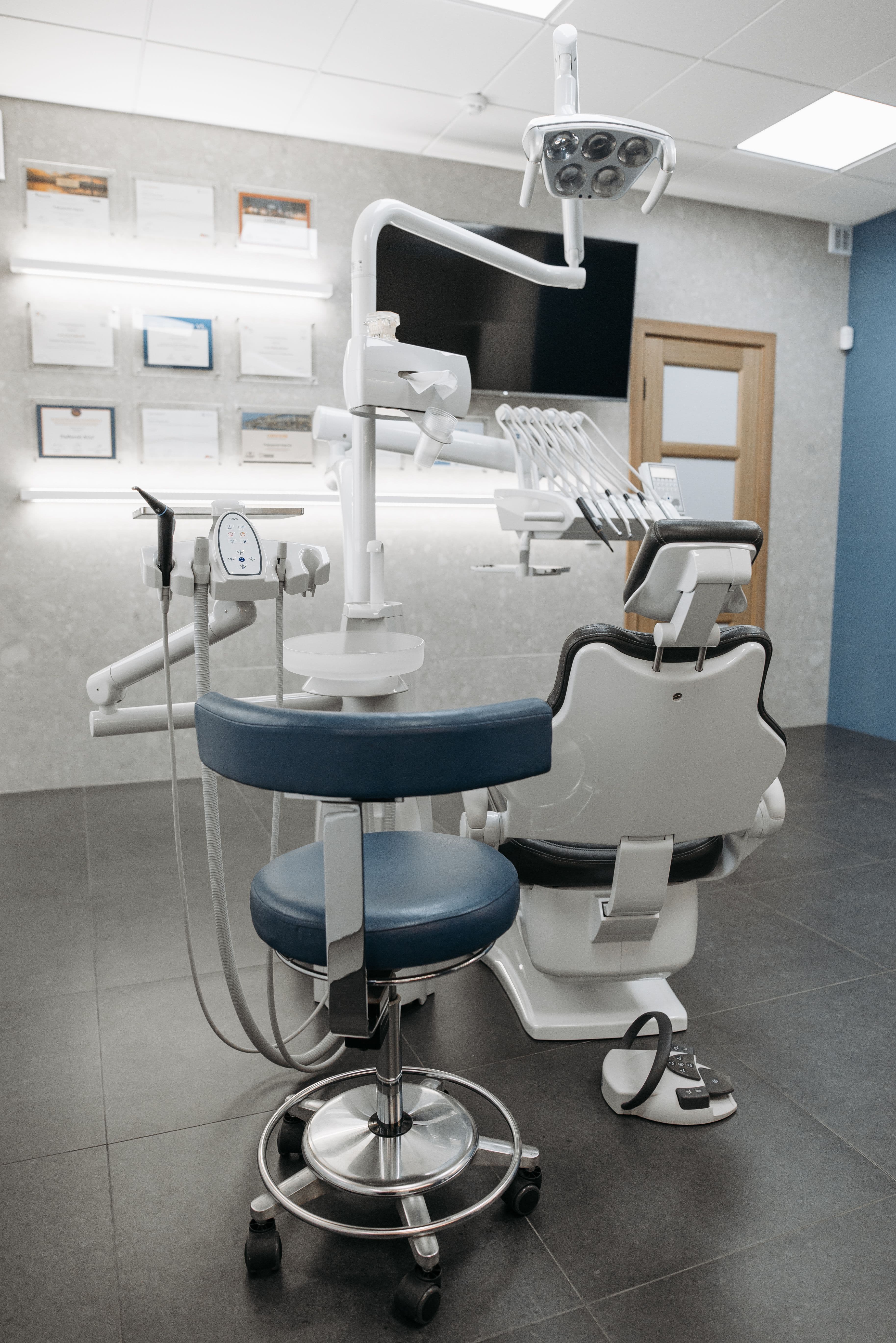 Clean, spacious office hallway